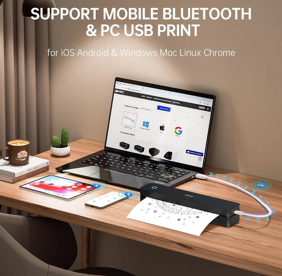 iDPRT MT610 300dpi A4 Portable Wireless Thermal Printer Bluetooth iOS Android PC - Image 3 of 4