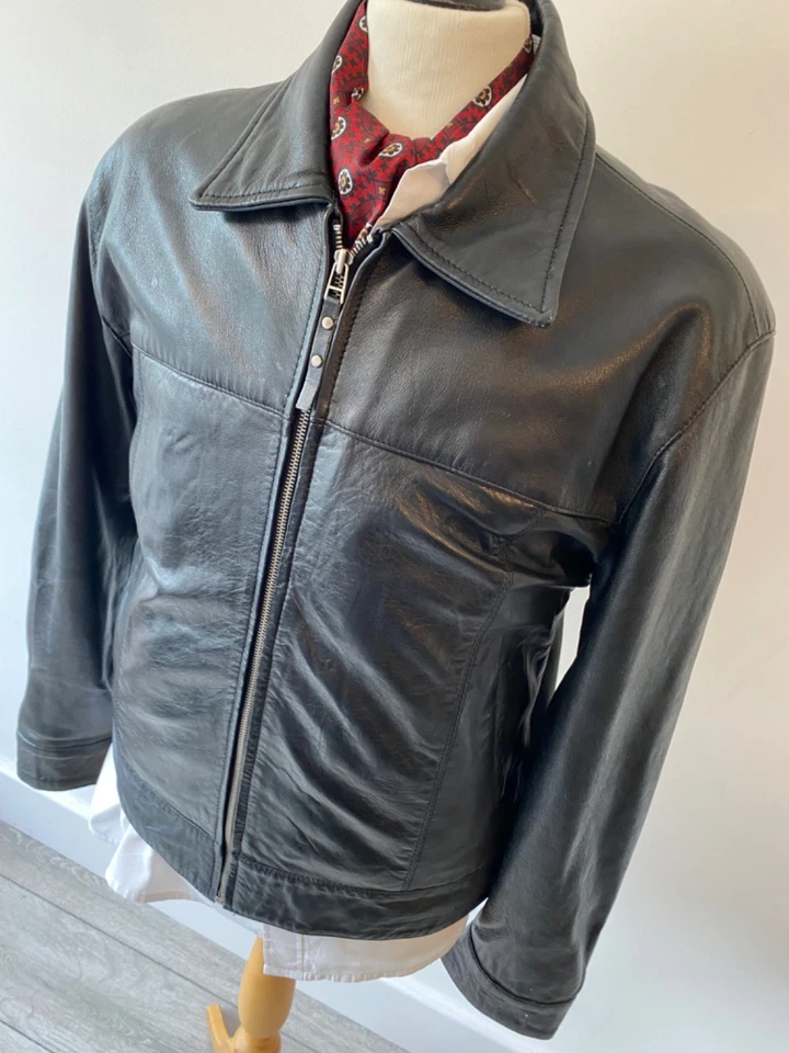 VINTAGE mens AviaTrix Black Leather Zip up Bomber Racing Jacket XL 44" - Image 3 of 4