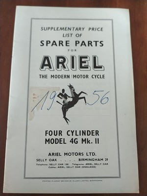 9.2 ARIEL Square Four Cylinder Spare Parts List 4G 1000 Burman 1956 MK 2 II 4