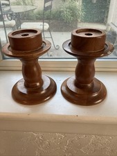 Vintage Pair of Ozark Walnutware Turned Wood Candle Holders