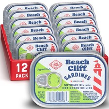 Beach Cliff Wild Caught Sardines in Soybean Oil with Hot Green Chilies, 3.75 ...