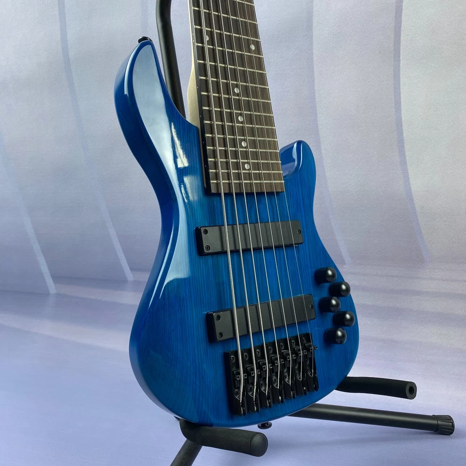 Bajo 7 Cuerdas Transparente Azul Cuello de Arce Bajo Eléctrico Viajero Foto 4 de 4