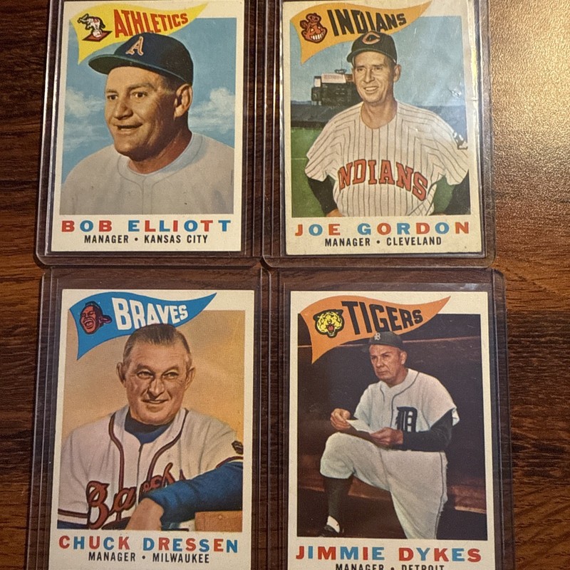 1960 Topps Baseball 4 Card Managers Lot #213-216 Gordon,Elliott,Dressen,Dykes
