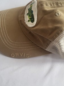 Orvis Beige Mesh Trucker Hat Adjustable Embroidered Patch Fishing Cap
