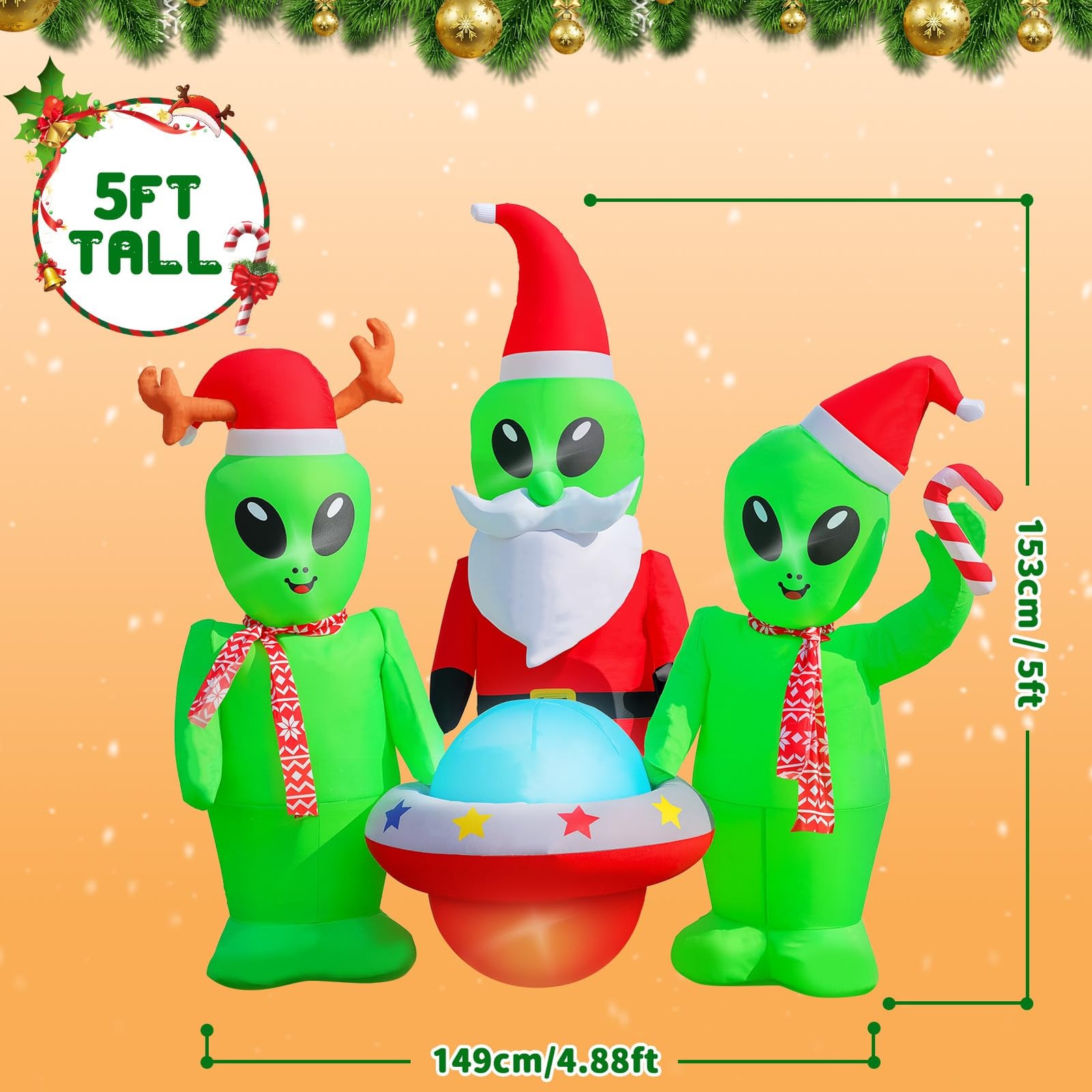 Christmas Inflatables Alien Outdoor Decorations, 5 FT Christmas Blow Up Alien...