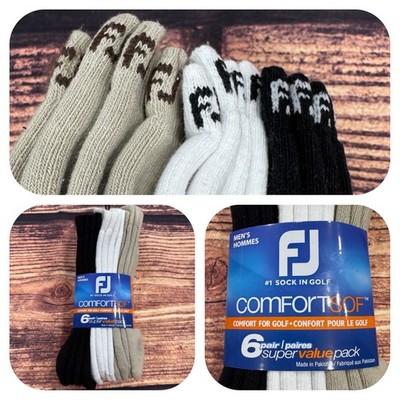 NWT FootJoy Comfortsof  LOW CUT Socks White Tan Black 7-12 6 Pair Mens Golf