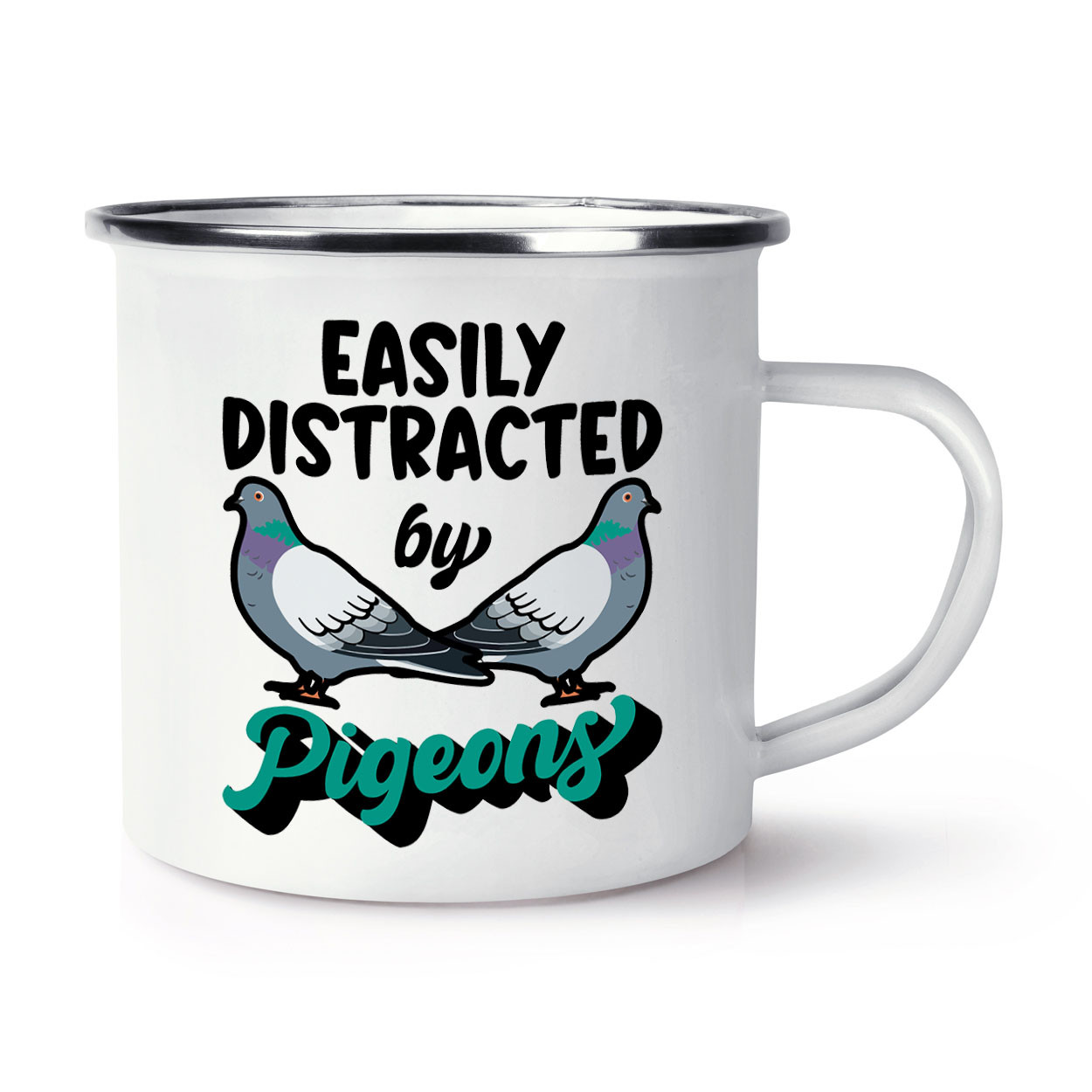 Easily Distracted By Pigeons Enamel Mug Cup Crazy Pigeon Lady Man Animal Bird