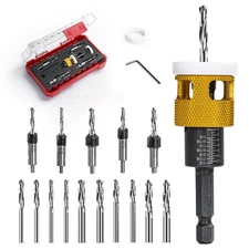 Countersink Drill Bit Set for Wood,17 PCS Counter Sink Drill Bit with 15PCS H...