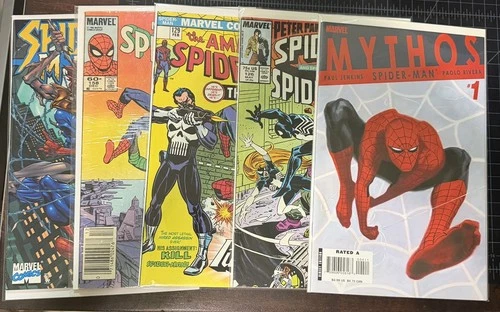 Marvel Comics Spider-Man lot - Mythos #1, 126, 129 REPRINT, 158, & Marrow 1 shot