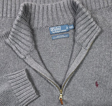 Polo Ralph Lauren Mens 2XL Gray Quarter Zip Heavy Sweater Mockneck Maroon Pony