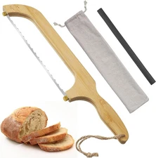 Cuchillo de pan casero, cortador de pan de masa madre con hoja serrada de acero