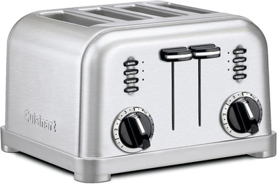 4 Slice Compact Stainless Steel Toaster with Extra-Wide Slots for Bread, French