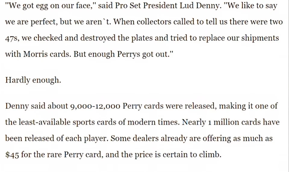 1989 Pro Set Football - WILLIAM PERRY #47 Error Card Short Print - Chicago Bears - Image 3 of 3