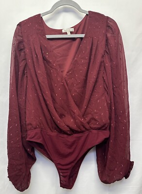 Flying Tomato New Burgundy Bodysuit Large Long Sleeve New Holiday Embellished #6