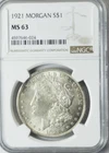 1921 $1 Morgan Silver One Dollar NGC MS63 VAM 28 Wide Infrequent Reeding