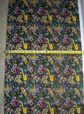 Mardi Gras Mask & Feathers Sax 2634 Allover Black Timeless durable cotton Fabric