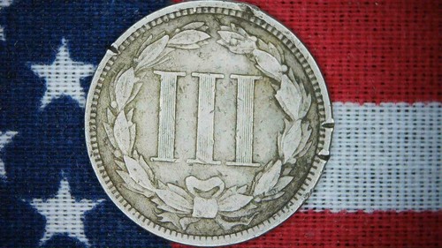1867 "3" Cent Nickel **75% Copper & 25% Nickel** ""Old West Era"" BR-0524 - Picture 2 of 2