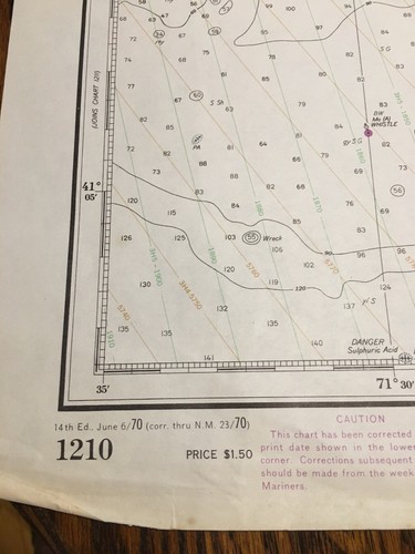 "Mapa gráfico náutico vintage de Martha's Vineyard to Block Island 1970, 36"" X 44""" - Imagen 4 de 12