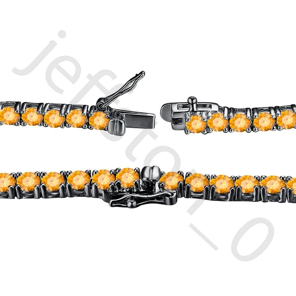 Collar Tenis 45,72 ctw Creado en Laboratorio Corte Redondo Citrino Chapado en Oro Negro 14K 4mm Foto 4 de 4