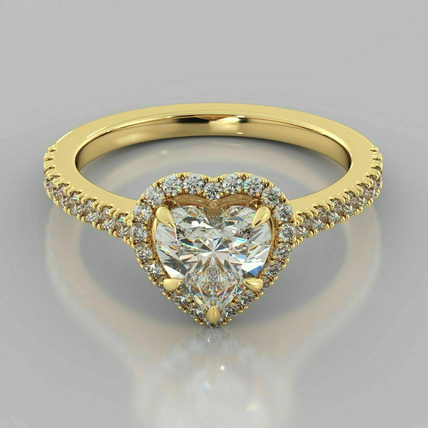 2.00 Ct Heart Shape Simulated Diamond 14K Yellow Gold Over Halo Engagement Ring