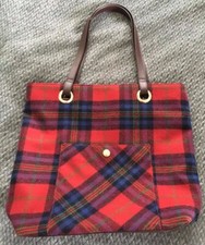 Talbots Multi-plaid Wool Tote Bag Purse-mint