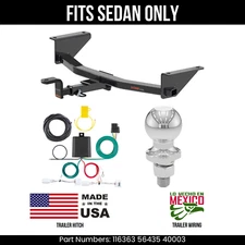 For 19-21 Mazda 3 Trailer Hitch 4 Pin Wiring 2" Ball Fit Sedan Curt 2K 1.25" Tow