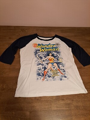 DC Comics T Shirt Women Size XXL White Blue Wonder Woman 3/4