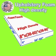 FoamTouch High Density Upholstery Foam Cushion 8"x 36"-60" x 36"-84" Custom Cut