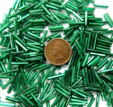 1/4 LB Vintage Trade Bugle Beads 12mm Green Silver lined V105 African Italy