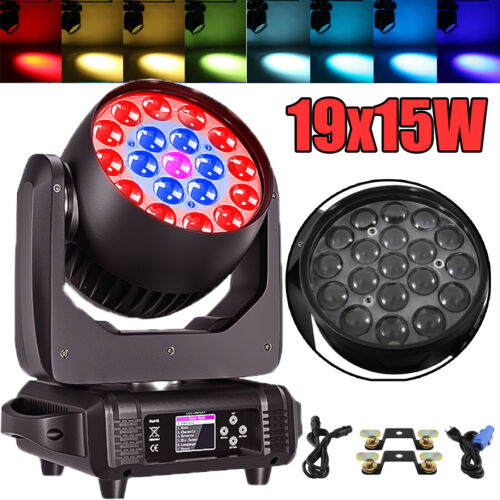19x15W RGBW Wash Zoom Beam Moving Head Reflektor LED Światło sceniczne DMX DJ Impreza - Zdjęcie 1 z 17