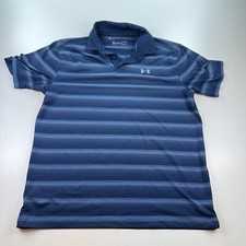 Under Armour Polo Shirt Mens Large Blue Striped Lightweight Stretch Golf Casual