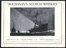 1915 Buchanan's Scotch Whisky WWI UK food ships Thames at night vintage print ad