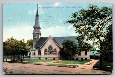 #ad #ad Congregational Church Dirt Road Waukesha Wisconsin C1912 DB Postcard W5 $12.50