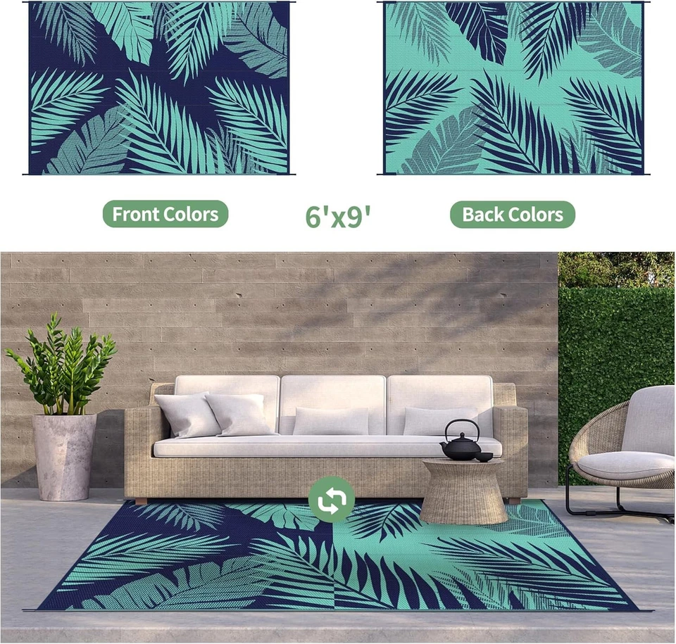Trendy Waterproof 6' x 9' Outdoor Rug with Palm Leaf Design for Modern Living - Image 4 of 4