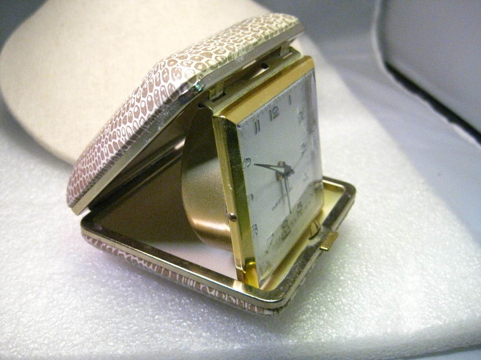 Vintage Westclox Folding Travel Alarm Clock, WindUp, Tan Faux Leather