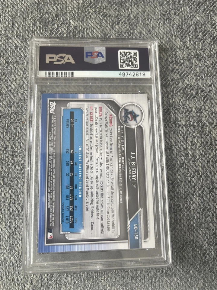 2019 Bowman Draft JJ Bleday 1ST Bowman #BD-150 PSA 10 GEM MT - Image 2 of 2