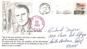 APOLLO 14 ADVERTS VON BRAUN CACHET, TITUSVILLE CANCEL, 6c WH FLAG STAMP SC#1338