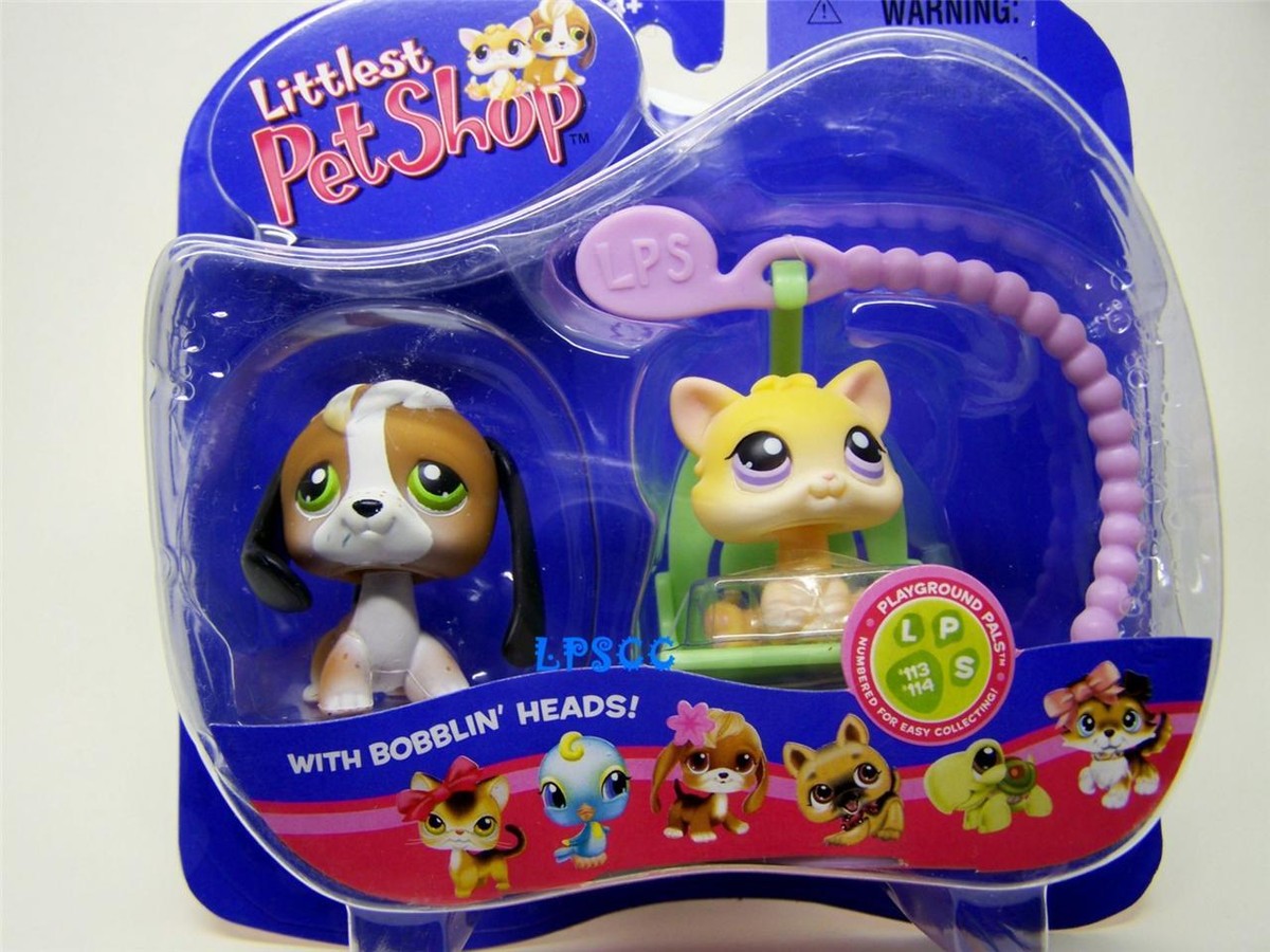 Littlest Pet Shop Super Rare BEAGLE lot #113 KITTEN CAT w/Swing - Main Image