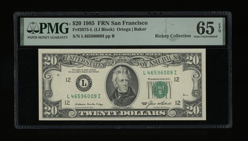 DBR 1985 $20 FRN San Francisco Gem Fr. 2075-L PMG 65 EPQ Serial L46596009I - Picture 1 of 2