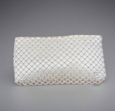 Vintage Richere Clutch White Ivory Seed Beaded Evening Bag Purse Bridal
