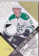 15-16 SP Game Used Esa Lindell /49 Patch Rookie GOLD Spectrum Dallas Stars 2015