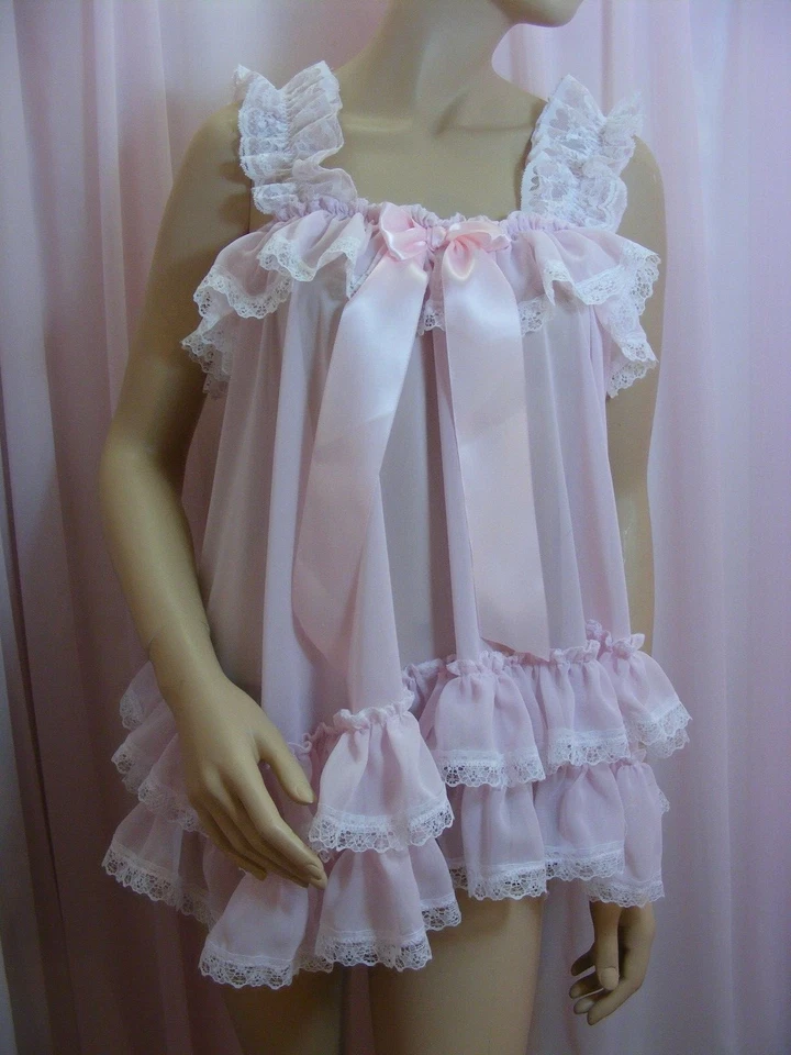 sissy ADULTO Vestido Bebé Rosa Gasa Babydoll Negligee Camisón Vestido Elegante Cosplay Foto 2 de 4