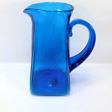 Vintage 1960s Blenko Wayne Husted Light Blue Glass Persian Pitcher MCM Blown 603