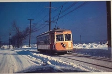 Vintage Postcard Eastern Mass Railway Trolley Car Snow Transportation