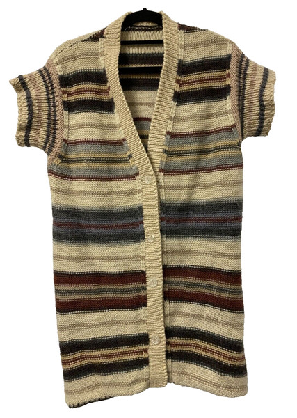 UNBRANDED Womens 100% Wool Multicolour Brown Stripe Knit Cardigan Vest Size M-L