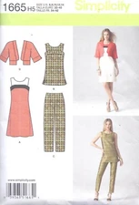 Women's A Line Dress Top Crop Bolero Jacket Slim Pants Sewing Pattern UNCUT 6-14