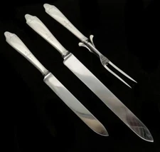 TIFFANY & CO CLINTON ENGRAVED STERLING SILVER 3 PIECE 14" CARVING SET