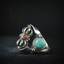 Handmade Nepali Tibetan Turquoise Ring Rotatable Vintage Adjustable