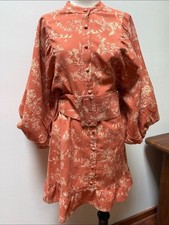 ASOS 3/4 Sleeve Vintage-Inspired Rust Floral Button-Front Dress Coquette