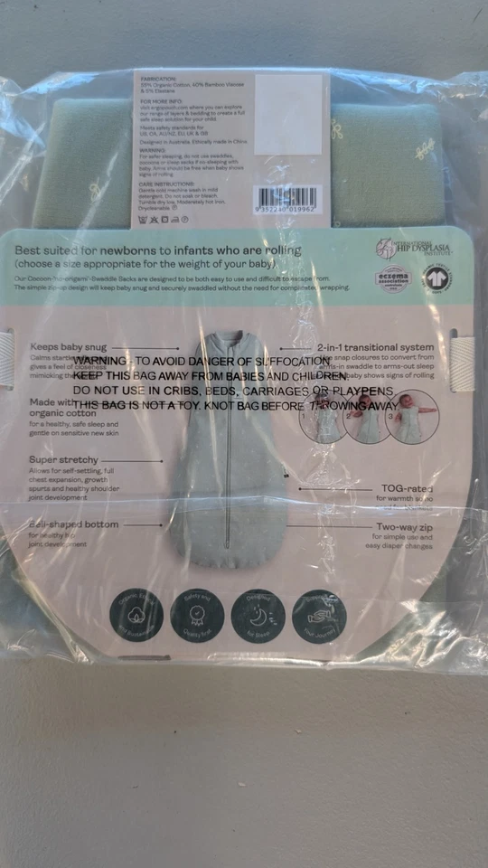 New ErgoPouch Australia: Cocoon Swaddle Organic - 1.0 TOG.Fita: 2-5kg (4-11lb) - Image 2 of 2